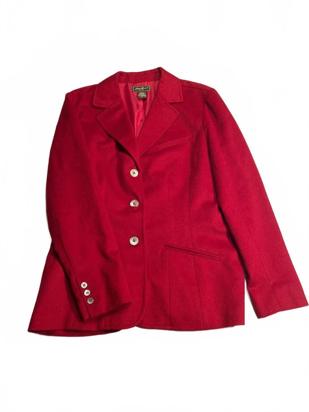 Eddie Bauer Women's Angora Rabbit Hair Red Wool Blend Blazer Jacket XL